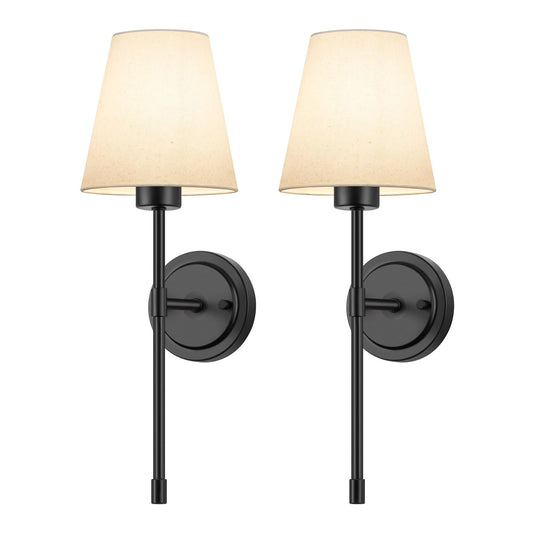 Hardwired Retro Industrial Wall Sconces with White Fabric Shade Set of 2 - VividAuras